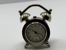 Vintage Miniature Silver Metal Alarm Clock, Needs New Battery.