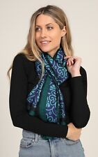 100% Silk Scarf in Blue with Art Deco Print