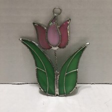 Vintage Stained Glass TULIP  Sun Catcher 4" Tall