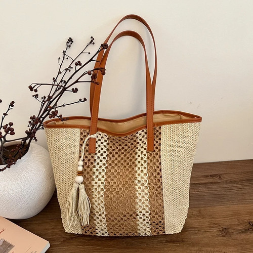 Handmade straw woven shoulder - straw,