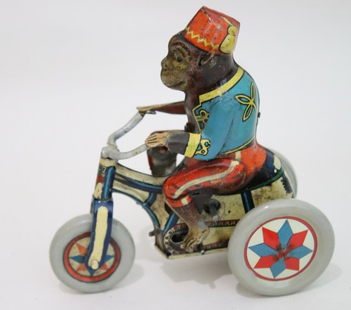 Tin plate monkey tricycle - tin, on
