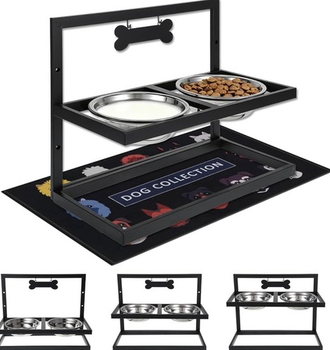 Elevated dog bowls with - bowls, mat