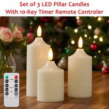 Set of 3 Flickering Flameless LED Candles with Timer Remote Battery Operated