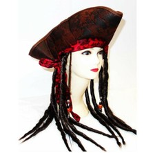 Pirate Hat with Dreadlocks Fancy Dress Costume Hat Beads Pirate Caribbean