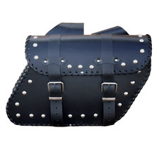 LEATHER SADDLEBAGS SET WITH BRAIDED EDGES (LEFT AND RIGHT) STUDDED