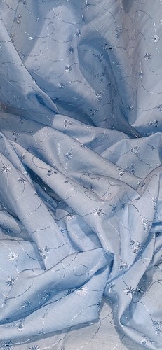 Sky blue scalloped broderie - scalloped,