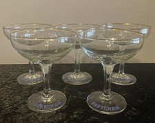 Vintage Original White Bambi Babycham Glasses Faceted Stem Set of 5 ( 1960s )