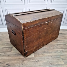 Antique Rustic Wooden Dome Top Storage Chest – Blanket Box / Trunk Metal Handles