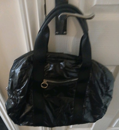 Black shiny shopping tote bag - black,