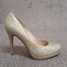 LK Bennett Court Shoes Gold Glitter 41 UK 8 Leather 4.5" Stiletto Heel
