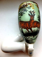 Antique Ceramic White Clay Smoking Pipe Bowl With Deer Image