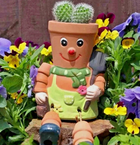 Terracotta flower pot man - terracotta,