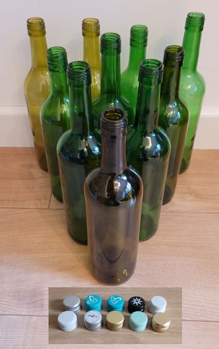 10x empty green wine bottles - wine,