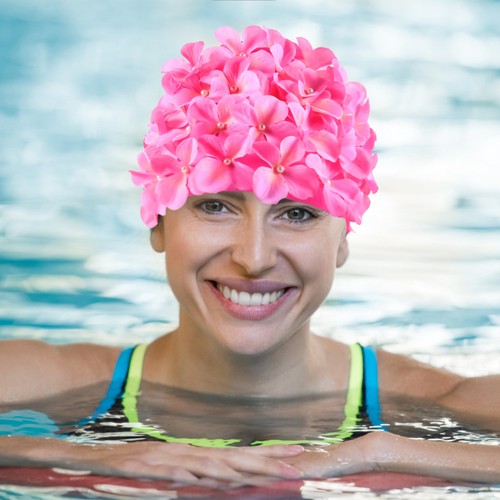 Fashion pink flower - swim, cap