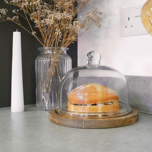 Glass cake dome with wooden - glass,