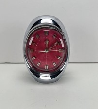 Vintage CORAL RHYTHM 1862 Alarm Top Clock PINK Dial Mantel Rare Space Age Chrome