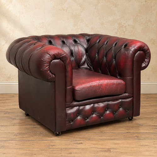 Oxblood leather chesterfield - oxblood,