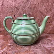 Vintage 1950s Lingard Webster Pottery Green & Gold Striped Teapot Tea Pot 16x26c