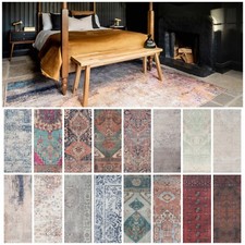 Traditional Distressed Area Rug Washable Stain Resistant Living Room Kitchen Mat