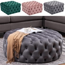 Chesterfield Button Plush Velvet Round/Square Pouffe Footstool Coffee Table Seat