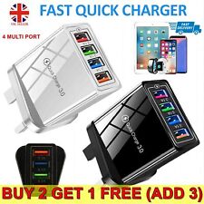 4 Multi-Port Fast Quick Charge USB Hub Mains UK Plug Adapter Wall Charger Phones