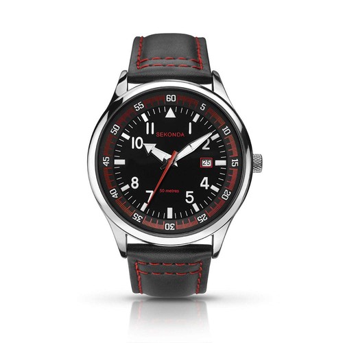 Sekonda mens black - black, leather