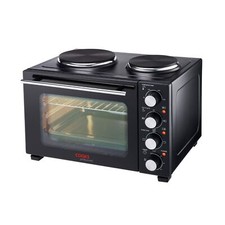 28L Mini Oven Hob Cooker Grill With Electric Hob Double Hotplate Tabletop Black