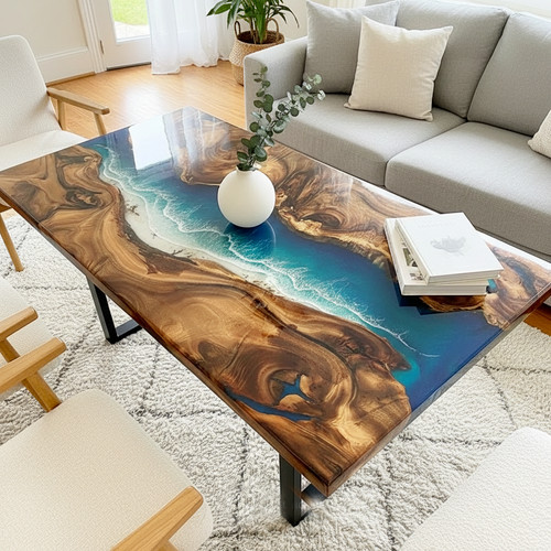 Ocean live edge table epoxy - table,