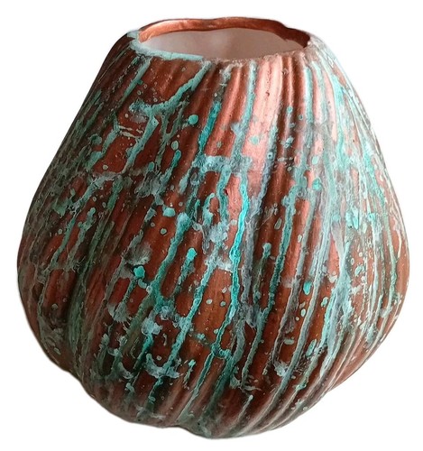 Copper verdigris effect vase - verdigris,