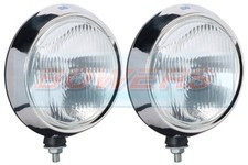 2 x SIM 3201 STAINLESS STEEL CHROME / BLACK 7" H3 HALOGEN FRONT FOG LAMPS LIGHTS