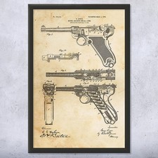 Luger Pistol Patent Wall Art: WW2 Decor, War History, Gun Collector Gift