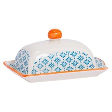 Patterned Kitchen Butter Dish With Lid Porcelain Crockery - Blue / Orange