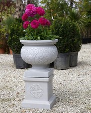 60cm Urn on Plinth - Antique