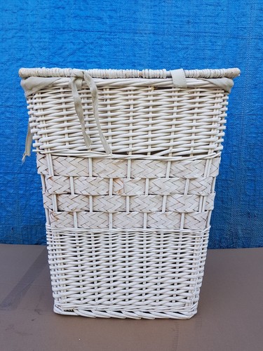 Vintage white wicker hamper - wicker,