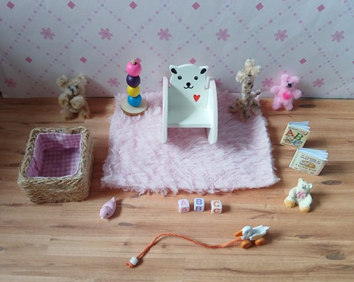 Dolls house teddy rocking - house,