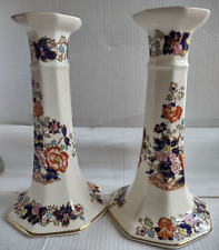 Masons Ironstone Pair Mandarin Candlesticks  6.5 "