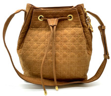 Auth Christian Dior Cannage Drawstring Brown GD Nylon Shoulder Bag NS100592