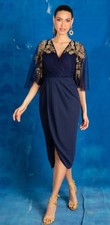 Brand New With Tags Virgos Lounge Emel Midi Dress Size 10, Gold Navy