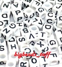 100pcs 6mm White Cube Acrylic Alphabet Beads - Mixed, Vowels & A-Z letters Craft
