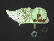 Vintage RALEIGH  Bicycle front mudguard Emblem Badge Bike GOLD/WHITE NOS 1950s