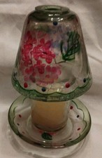 Yankee Candle Style Painted  Crackle Glass Small  Shade & Tray 