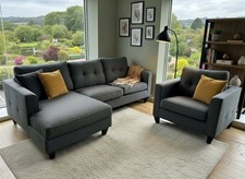 Liam Ex-Display Grey Fabric 3 Seater Chaise Sofa  | EXLIA    Chair extra £299