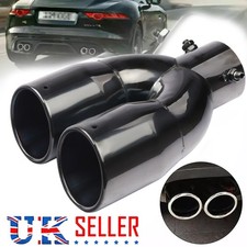 Universal Twin Dual Exhaust Trim Tip Double Muffler Pipe Black Tail 63 mm UK