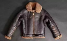 Men's RAF B3 Real Sheepskin Flying Leather Jacket Brown Aviator Bomber Coat