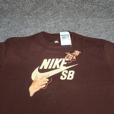 Nike Shirt Mens Medium Brown Cream Futura Long Sleeve SB Skateboard Loose Fit 76