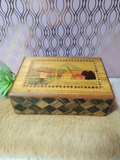 Vtg 1950s Japanese Inlaid Wood Puzzle Box Mt Fujii Double Sided Vintage Japan 