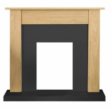 ELECTRIC FIRE OAK BLACK WOODEN FIREPLACE SURROUND HEARTH AND BACK PANEL BNIB