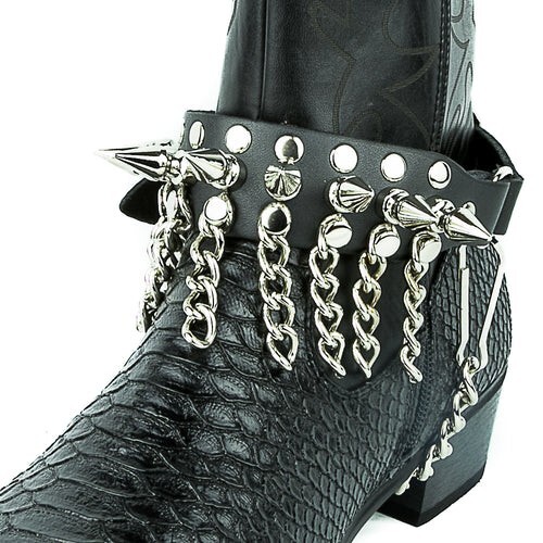 Black leather boot strap studs - black,