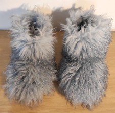Accessorize Blue Grey Fluffy Yeti Slipper Boots Size M 5-6 Soft Fur Lined
