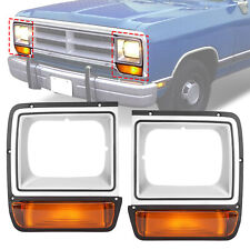 For Dodge D/W Pickup Truck Headlight Bezel 1986-1990 Pair w/Corner Parking Light